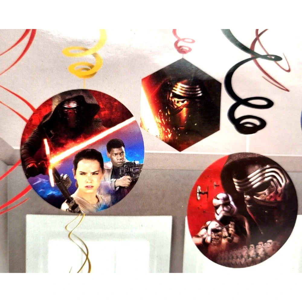 STAR WARS Swirl Decorations The Force Awakens Rey BB8 Poe Finn 12 Pieces SEALED